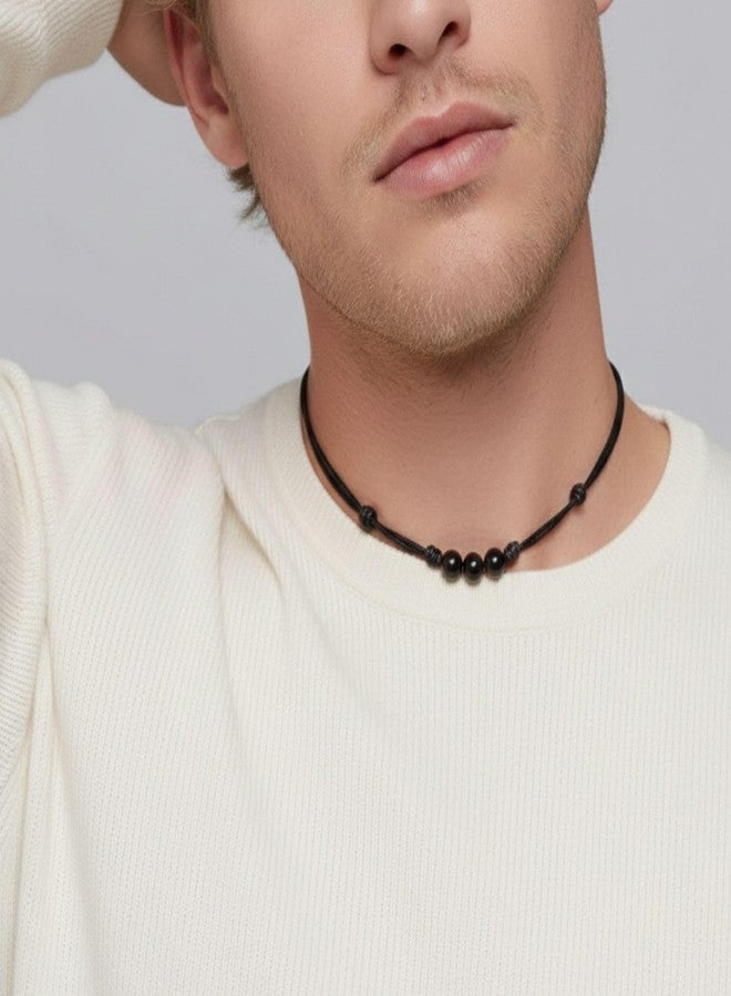 Luck Strings Tourmaline Gemstone Beads Knotted Necklace with Adjustable Wax Nylon Cord - Unisex Good Luck Beaded Crystal Choker for Men & Women Protection Jewelry - Image 5